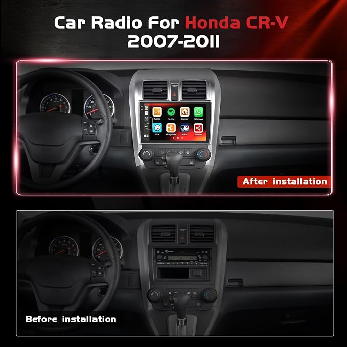 10.1 Inches for Honda CRV 2007-2011 4+64GB Android 15 Car Radio Wireless Carplay Android Auto, 1280 * 720P in-Cell Touch Screen WiFi Bluetooth5.0 GPS FM/RDS EQ Backup Camera MIC