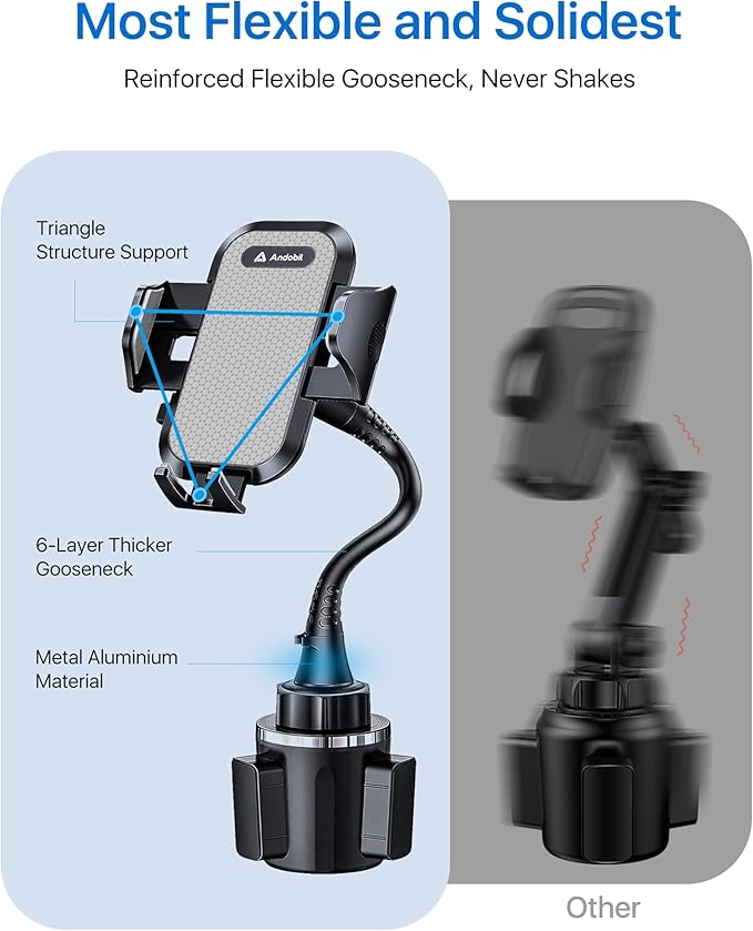 Upgraded, Solidest 15in Cup Phone Holder for Car, Stable & Adjustable, Long Gooseneck Car Phone Holders for Your Car Truck Fit for iPhone 17 Pro Max 16 15 14 13 Pro Max, Grey