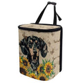 Dachshund Sunflower Butterfly Print Car Trash Can with Lid, Leak Proof Auto Trash Bag Hanging Vehicle Garbage Can Multipurpose Storage Container for Back Seat Road Trip