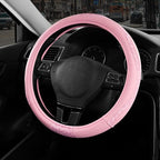 Steering Wheel Cover - Made with PVC Leather and Leopard Fabric - Universal 14 1/2 inches to 15 inches for Most Automotive Steering Wheel - Cheetah Print - All Pink