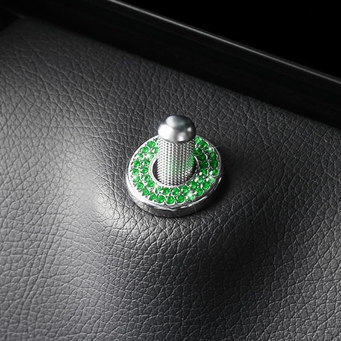 4 Pcs Bling Car Inner Door Lock Covers, Crystal Pull Rod Bolt Stickers, Sparkly Rhinestones Auto Door Bolt Decorations, Vehicle Lock Pin Cap Decors for C Class C200L GLC260 C260L (Green)