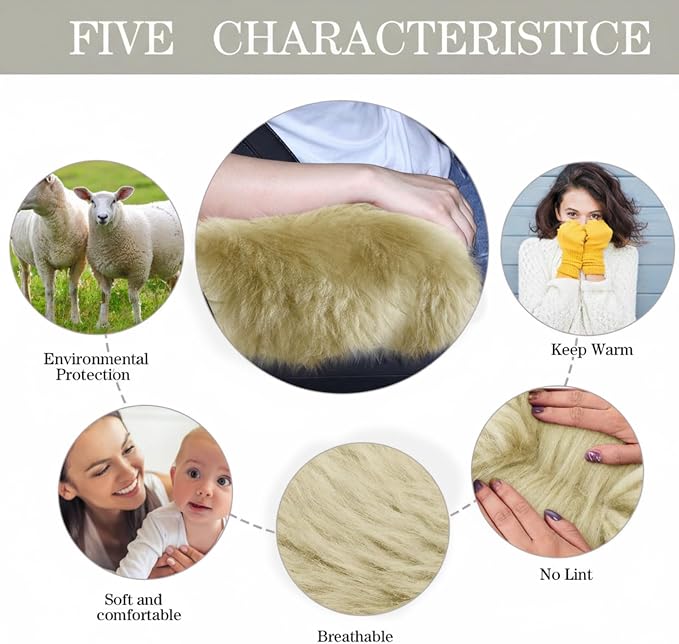Furry Armrest Cover Auto Center Console Cover Car Soft Console Pad, Real Sheepskin Wool Soft Fluffy Auto Center Armrest Pad for Most Car Decoration Protector (Champagne)