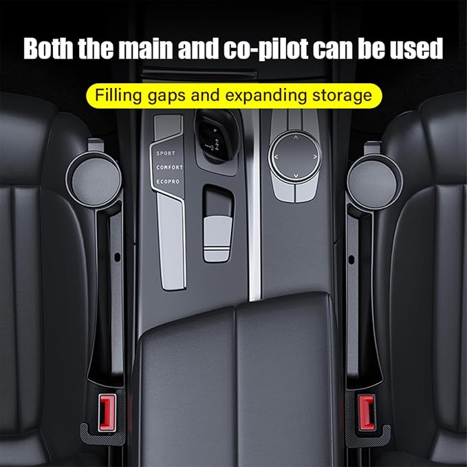 2 Pack Dual Car Seat Gap Filler with Cup Holder, Car Gap Plug Seat Fillers with Black-Carbon Fiber Texture for Cars SUV Trucks, Console Side Gap Organizer Storage, Fit for 1'' Seat Console Gap