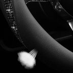 Sparkly Diamond Steering Wheel Cover, Bling Rhinestone Breathable Leather Car Protector, Universal 15 Inch Fit for Women Girls, Anti-Slip Comfortable, Black