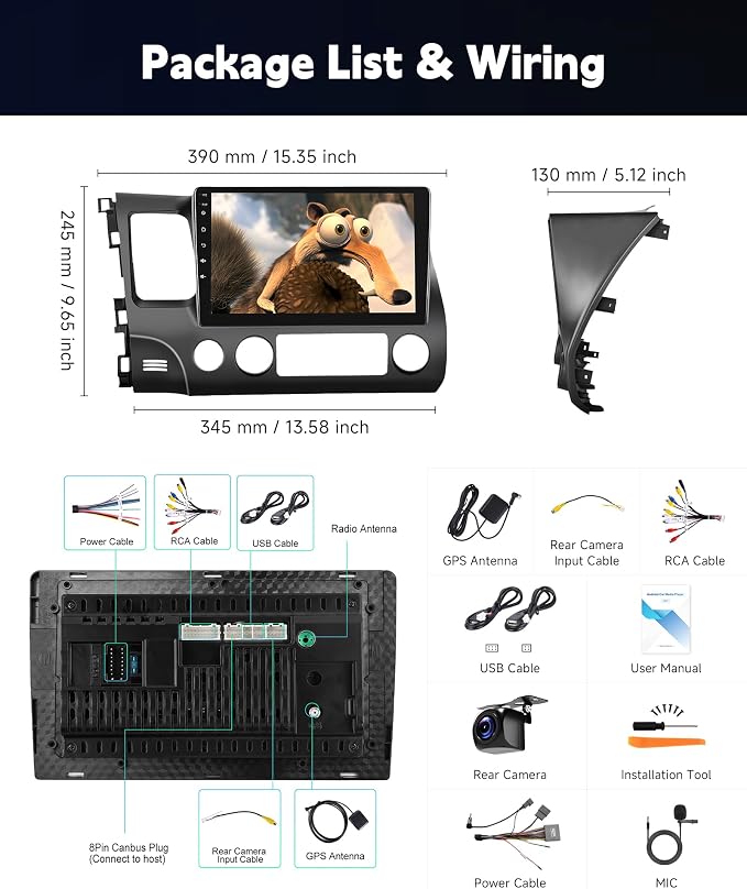 4+64G Car Sereo for Honda Civic 2006 2007 2008 2009 2010 2011 | Android 15.0 Car Radio with Wireless Carplay Android Auto 10.1 Inch Touch Screen Bluetooth 5G WiFi GPS SWC Backup Camera