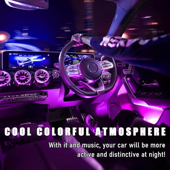 Wevdn Car Interior LED Strip Light, 12V 24 LED Neon Ambient Night Light with Cigarette Lighter Plug, Automotive Atmosphere Decorative Under Dash Lighting Kit, Car Accessories (Pink Purple)