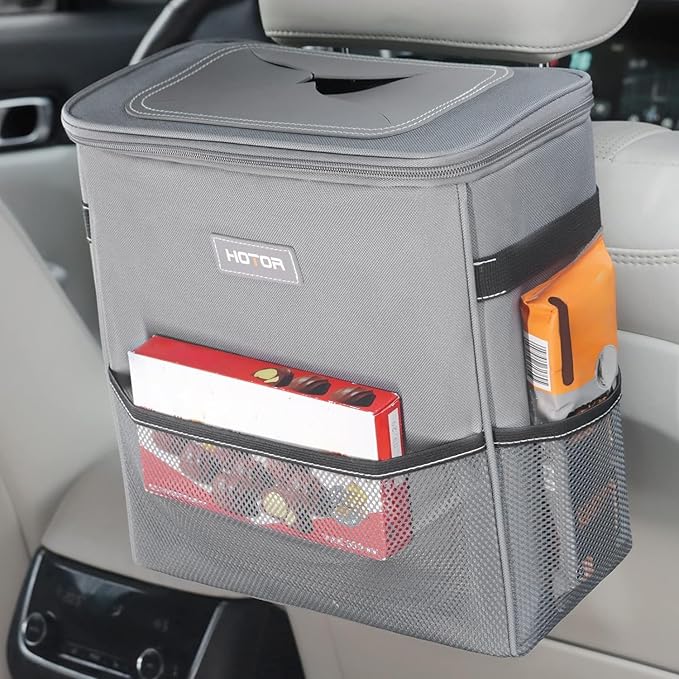 3 Gallons Car Trash Can, Ultra Large Capacity Organizer and Storage with Adjustable Straps & Magnetic Snaps, Waterproof Car Accessory for Interior Car Stuff Storage, Gray