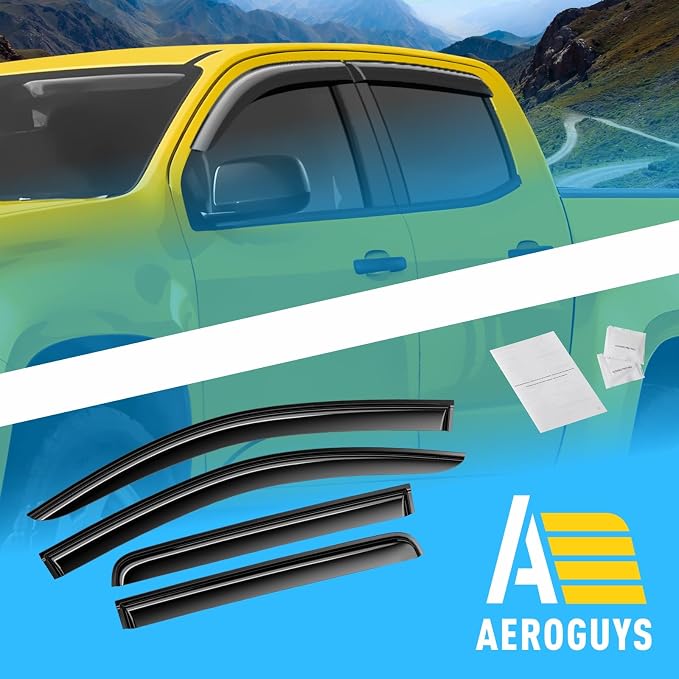 Extra Durable Window Deflectors Tape-On Window Visors Rain Guards Fit for Chevrolet (Chevy) Colorado 2015-2022 Crew Cab, Sun Visors, Wind Vent for Shades, Exterior Car Accessories - 4 pcs. AG0886