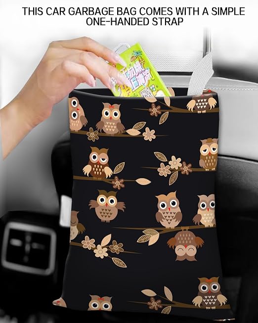 Car Trash Can, Durable Hanging Car Trash Garbage Bag, Cute Automotive Garbage Cans Organizer, Cute Brown Cartoon Owls