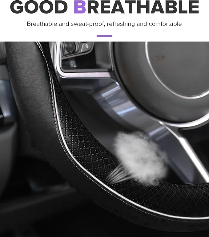 Steering Wheel Cover,Car Accessories,Microfiber Leather Car Steering Wheel Covers,Universal 15 Inch Anti-Slip Breathable Auto Interior Decor Protector,Suitable for Most Cars (Black&White)