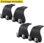 Wide Purse Hook for Car, Twin Hook Leather Car Headrest Hangers, Car Seat Back Storage Hook, Headrest Hooks Purse Bag Holder for Car Universal Fit Sedan Trucks SUVs Most Vehicles (Black-4PCS)