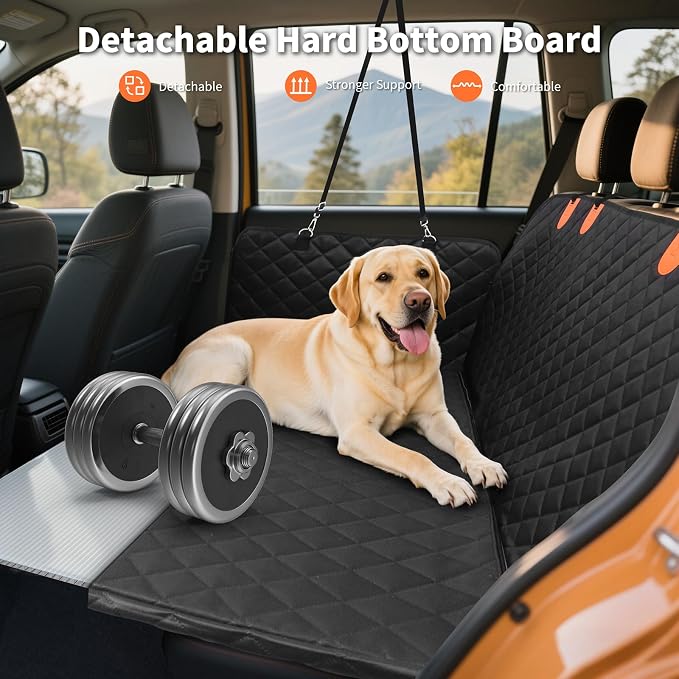 Pet Car Seat Cover with 3 Separate Hard Bottom Plates, Ideal for Car/SUV/Small Trucks, Back Seat Extender for Dogs Holds 400lbs, Black