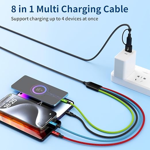 4 in 2 Multi Charging Cable [2Pack 5FT], USB C Splitter with 3 Type-c/1IP, Chargers for Multiple Devices, Compatible with Most Cell Phones/Tablets and More
