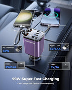 [Upgraded] 6 in 1 Retractable Car Charger, Smaller Fast Car Phone Charger 99W with Cord, USB C and iPhone Car Charger Adapter, Compatible iPhone 17/17 Pro Max/16/15/14/13/12/11, Sumsung