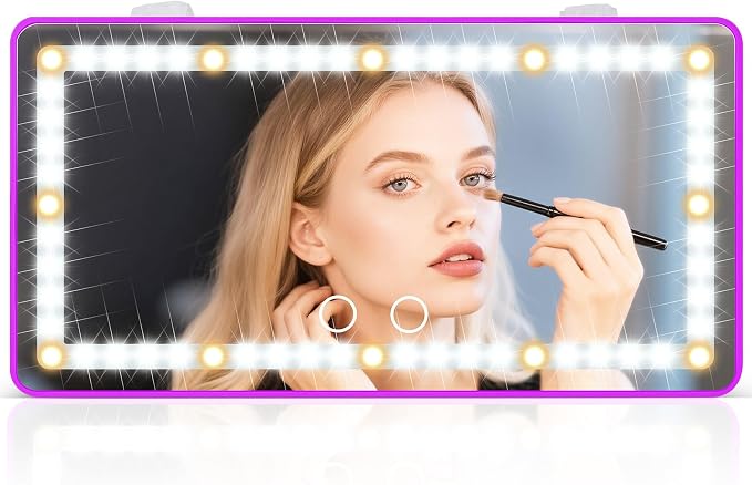 Car Sun Visor Vanity Mirror - Rechargeable Makeup Mirror with 60 LEDs, 3 Light Modes & Dimmable Touch Control for Cars, Trucks, SUVs, Car Interior Accessories for Women (Purple)