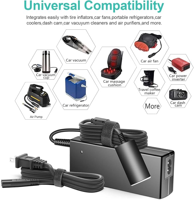 110V AC to 12V DC Car Cigarette Lighter Socket Power Supply Adapter Converter for Car Refrigerator Cooler Air Pump Compressor Car Vacuum Cleaner Heated Seat Cushion Inflator & Other Car Devices