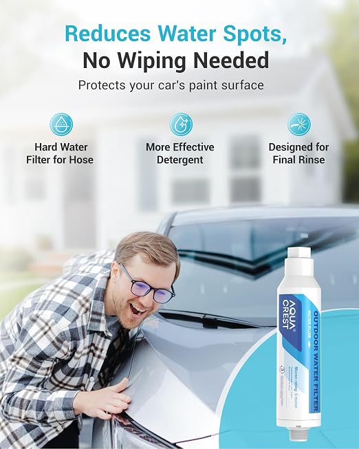 Inline Water Filter, Dedicated for Car Washing, Window & Yard Cleaning, Effectively Reduce Hard Water Spots, Soften Water, Upgraded Formula, 2 Pack with Hose Protector