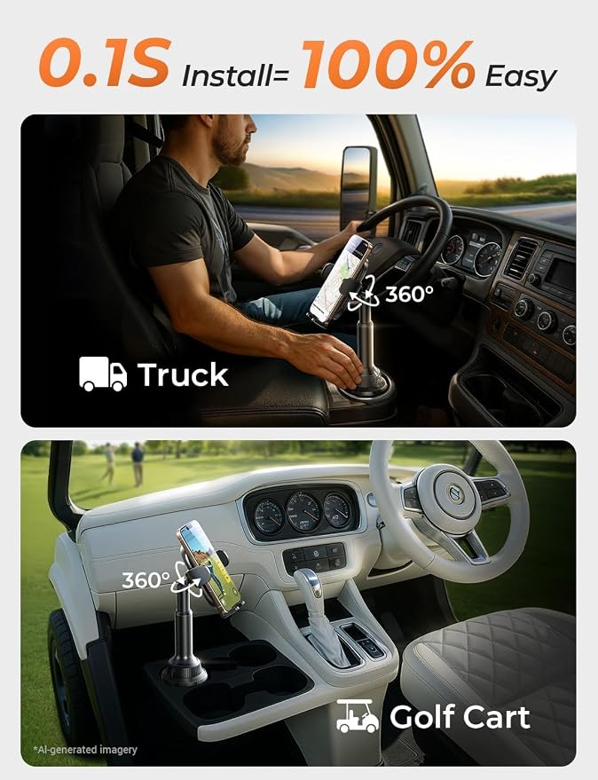 Cup Holder Phone Holder [No Shaking] Phone Holder for Car, 360° Adjustable iPhone Holder Car Accessories for Women Truck Jeep Golf for iPhone 17 Pro Max 16 15 14 Samsung S25 All 4-7'' Phone