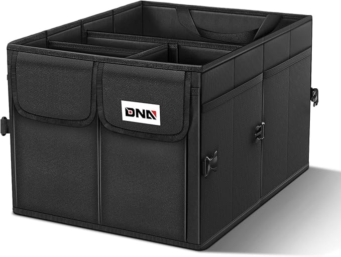Trunk Organizer for SUV, Large Capacity Car Organizer and Storage with 4 Compartment, Foldable Trunk Organizer for Car, 60L Black