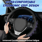 Ventilated Heart-Shaped Steering Wheel Cover with Anti-Slip Leather Grip. Compatible with Ford, Toyota, Honda, Nissan, and Chevrolet Vehicles for 14.5-15.2 inch Round Steering Wheels.