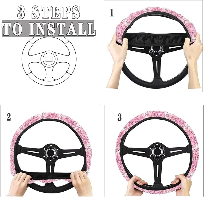 Floral Axolotl Cherry Flower Pink Pattern Steering Wheel Cover Wear-Resistant Car Wheel Protector Auto Wheel Cover Automotive Accessories Universal Fit Van Car SUV Truck