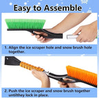 2 Pack Ice Scrapers with Snow Brush, 27 Inch Snow Remover for Car Windshield and Door, Detachable Ice Shovel Tool with Ergonomic Foam Grip, Winter Accessories for Car