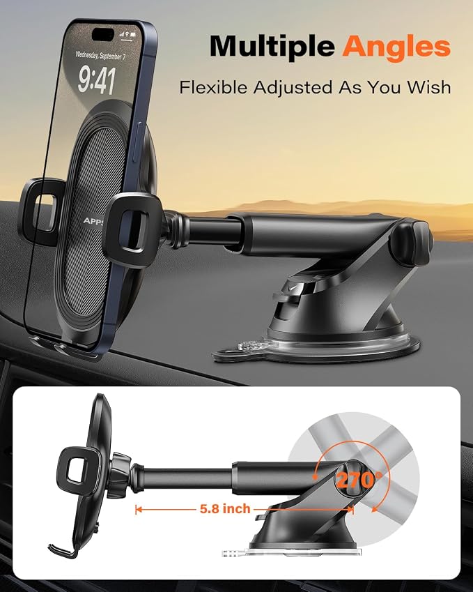 Car Phone Mount with Suction Cup, Universal Windshield Dashboard Holder with Sticky Gel Pad, Compatible with iPhone 17/16/15/14/13, Samsung, Most Smartphones