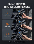 Digital Tire Pressure Gauge with Inflator, 3-250PSI Air Compressor Accessories with Heavy Duty Air Chuck Quick Connect Coupler, Fits 1/4" NPT – for Car Truck SUV RV, 1 Pack Compact