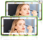 2PCS Car Sun Visor Vanity Mirror - Rechargeable Makeup Mirror with 60 LEDs, 3 Light Modes & Dimmable Touch Control for Cars, Trucks, SUVs, Car Interior Accessories for Women (Green)