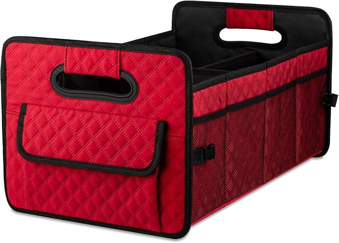 Car Trunk Organizers and Storage for SUV, Collapsible Multi Compartment Container Box Adjustable Car Accessories for Women Men, Red