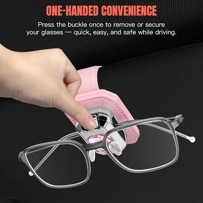 2PCS Sunglass Holder for Car Visor, Faux Leather Eyeglass Holder Clip for Car Sun Visor Organizer, Universal One Handed Operation Sun Glass Hanger, Car Interior Accessories for Women Man