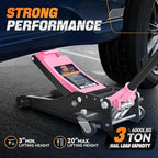 3 Ton Low Profile Floor Jack, Heavy Duty Steel Hydraulic Car Jack with Dual Pistons Quick Lift Pump, Hydraulic Racing Floor Jack, Lifting Range 3" to 20", Pink