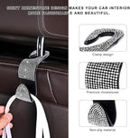 4 PCS Car Seat Headrest Hooks, Bling Crystal Rhinestone Back Seat Hanger Storage Organizer, Sparkly Seatback Holder Hooks for Purse and Bags Universal For Most Vehicles (Silver)