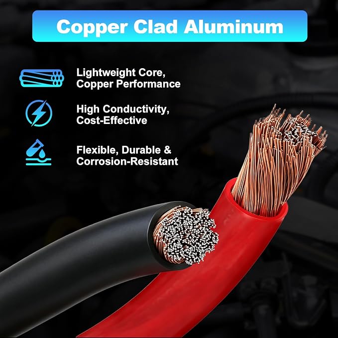 1/0 Gauge Wire 1/0 AWG Battery Cable (20FT Red+20FT Black), Copper Clad Aluminum CCA Amp Wiring Kit, Automotive Wire with Terminals Connectors, for Car Audio Speaker, Marine, RV Trailer