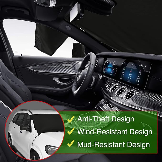Custom-fit Snow Cover Compatible with 2007-2025 Nissan Versa, Windshield Cover Comes with Rear Mirror Cover