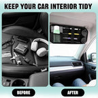 Car Visor Organizer with 3pcs Patches, Multi-Pocket Sun Visor Organizer | Zipper Storage Pouch & Adjustable Straps, Semi-Rigid Panel Storage Accessories for Truck, Suv, Most Cars (Black)