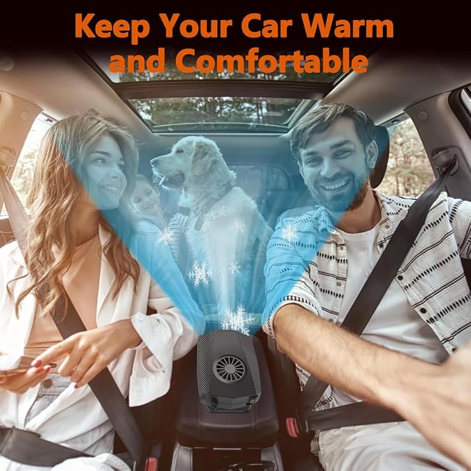 12v 200W Car Heater, Portable Car Heater and Defroster, Windshield Defogger, 12 Volt That Plugs Into Cigarette Lighter, Calenton para Carro, 360° Rotation (Black)