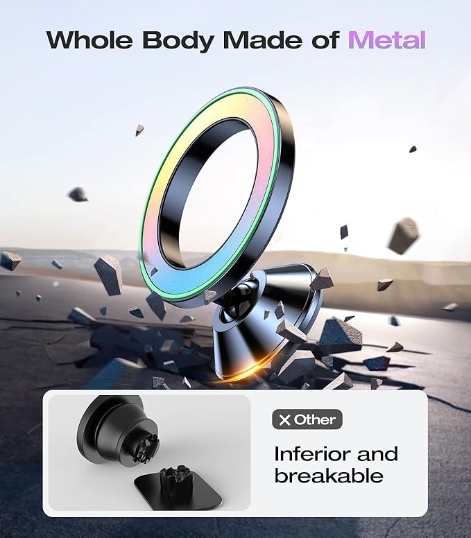 Fit for MagSafe Car Mount [Colorful Gradient] Magnetic Phone Holder for Car Dashboard [Lasting & Never Fall] All Metal Sturdy Phone Mount for Car Dash Fit iPhone 16 Pro Max 15 14 13 12 Samsung