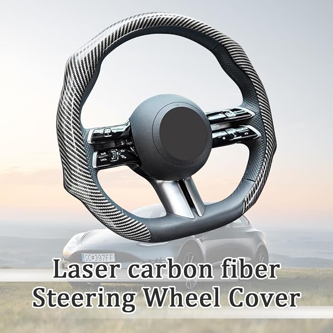 Car Steering Wheel Cover with Comfort Grip, 14.5-15" Carbon Fiber Laser Non-Slip Steering Wheel Protector, Cool Stylish Auto Interior Decor Accessories, Universal for Van SUV Sedan (Silver)
