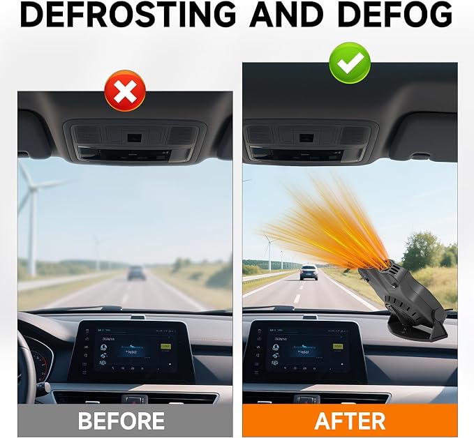 12V 200W Portable Car Heater & Defroster, Fast Heating Car Heaters for Vehicle, 12V Car Heater that Plugs with 360° Rotatable Base Cigarette Lighter Heater