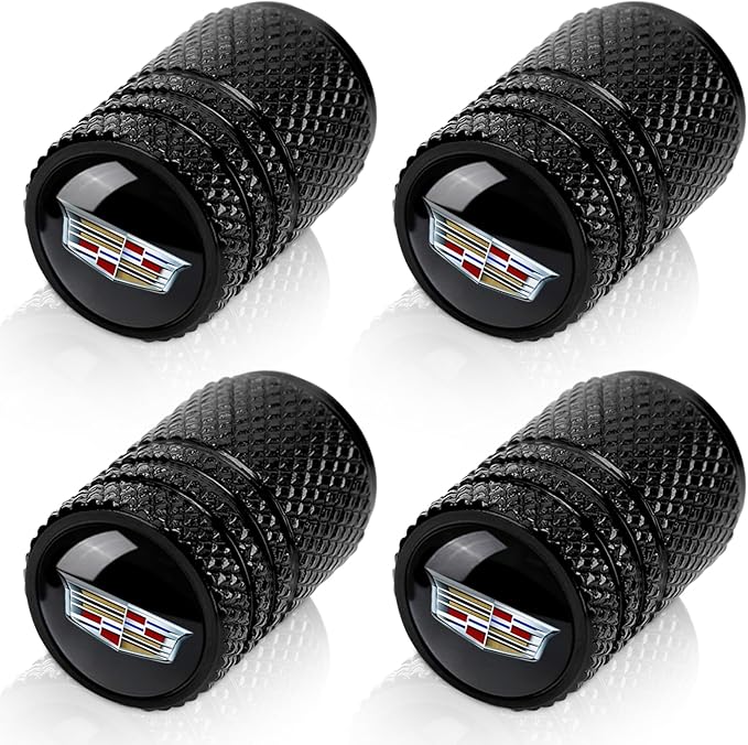 4pcs Tire Valve Stem Caps, Compatible with Cadillac Escalade CT4 CT5 CT6 ATS CTS SRX XT5 Series Stem Cap Universal Car Air Cover Car Accessories for Cars, SUV, Truck, Motorcycles Black