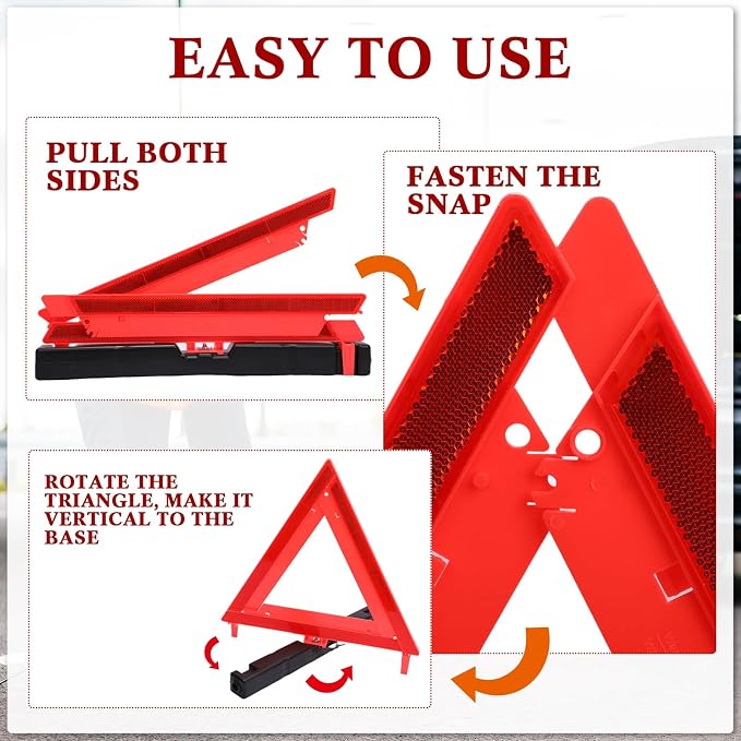 18 Pcs Warning Triangle Dot Approved Foldable Emergency Safety Triangles Reflective Road Safety Triangle with Carrying Case Heavy Base Roadside Warning Sign for Car Truck