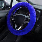 Furry Car Steering Wheel Cover, Heat Absorbing Fluffy Soft Warm Plush Non-Slip, 14 1/2-15 inch, for Women Girls, Blue