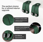 CoBak Purse Hook for Car - Universal Premium Stitched Leather and Aluminum-Magnesium Alloy Double Car Seat Back Storage Hook for Purses, Handbags, Bags (2 Pack),Emerald