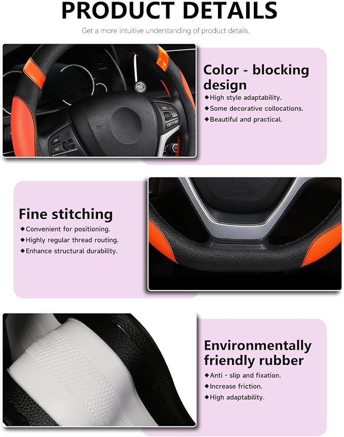 D-Shaped Flat Bottom Steering Wheel Cover for Women Girl - Stylish Car Accessory Non-Slip Car Interior Accessories (Orange)