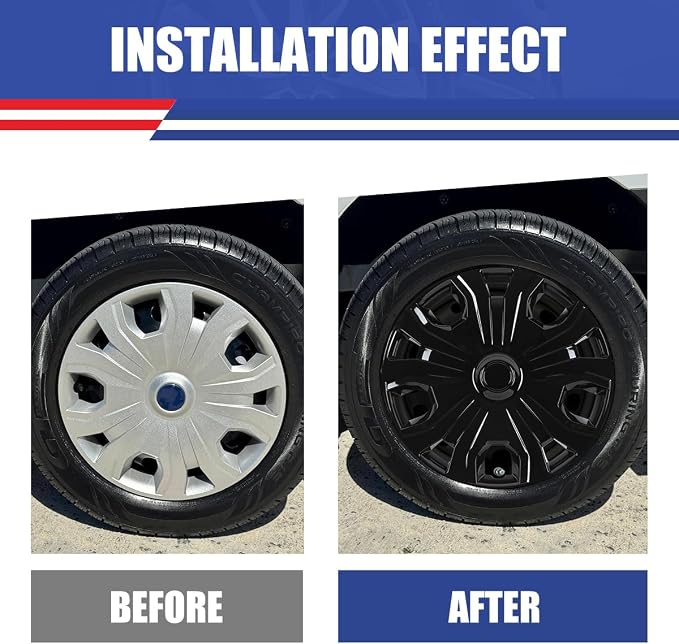 4Pcs 16 2014-2023 Wheel Hubcaps Wheel Cover Fits for Ford Transit | Connect Steel PP Material Snap-On Installation inch Car ReplacementBlack Lacquer