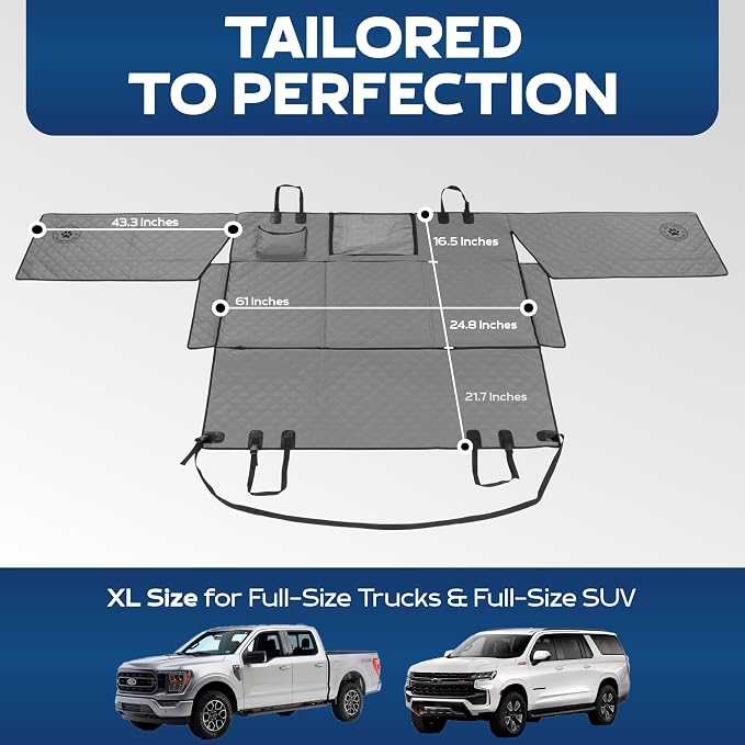 XL Back Seat Extender for Dogs, Gray – As Seen on Shark Tank – Flat Bridge Platform for Full-Size Trucks, Stable Base, 400lb Support, Waterproof – Rigid Back Seat Cover for Dogs