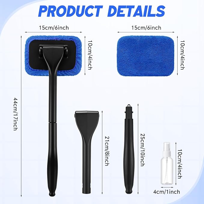 8 Pcs Car Windshield Cleaner Tool Kit with Removable Handle, Microfiber Towel Pads, Brush, Empty Spray Bottle for Auto Glass Wiper Suvs Rvs & Home Windows(Royal Blue)