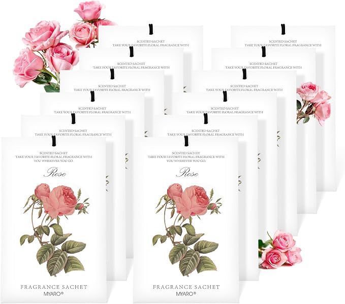 12 Pcs Rose Scented Sachets Long Lasting Room Air Freshener Odor Deodorizer Eliminating for Home Drawer Closet Clothes Storage