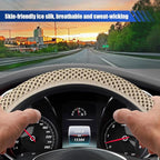 Elastic Stretch Steering Wheel Cover, 15" Breathable Microfiber Ice Silk Steering Wheel Protector, Universal Anti-Slip Car Warm in Winter&Cool in Summer Accessories for Men Women (Beige)